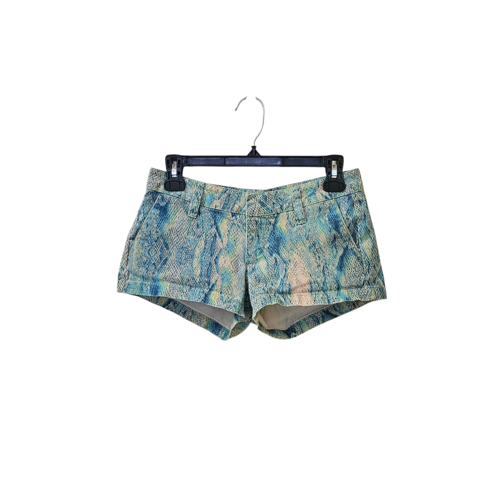 Hurley y2k Chino Green Blue Ombre Snake Animal Print Shorts Size 1 Low Rise